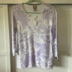 Chicos NWT Pullover Long Sleeve Top Size 0 or US Small 4/6 Lavender White Floral